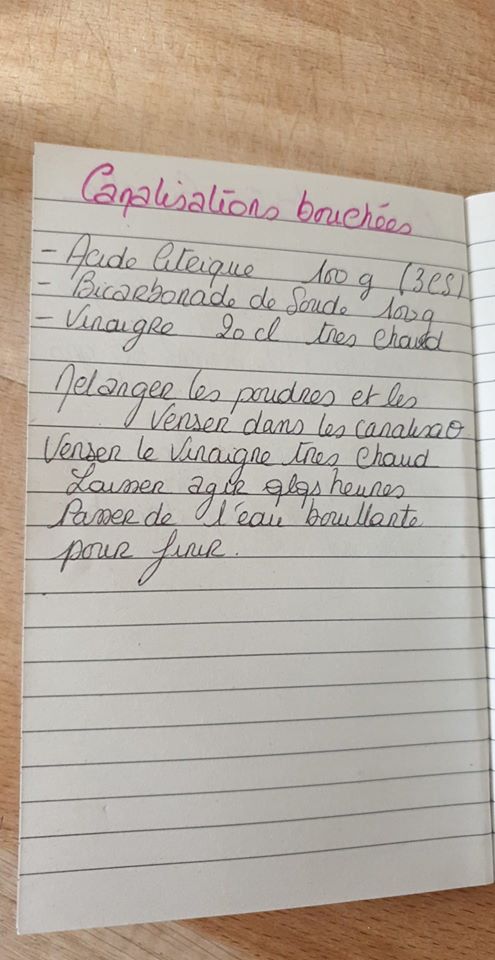 recette pour canalisations bouchées