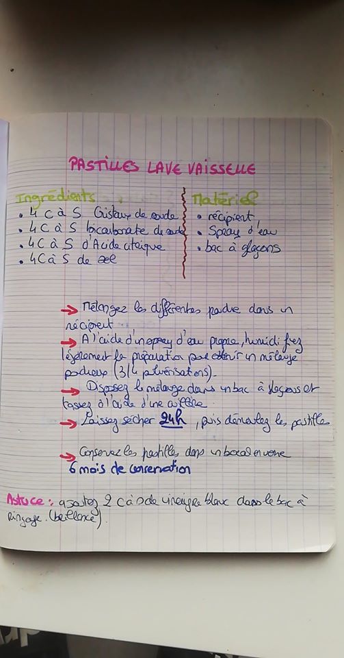 recette de pastille pour lave vaiselle